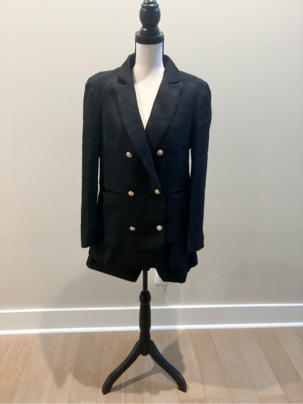 Double-Breasted Black Women's Blazer Jacket and Shorts Set